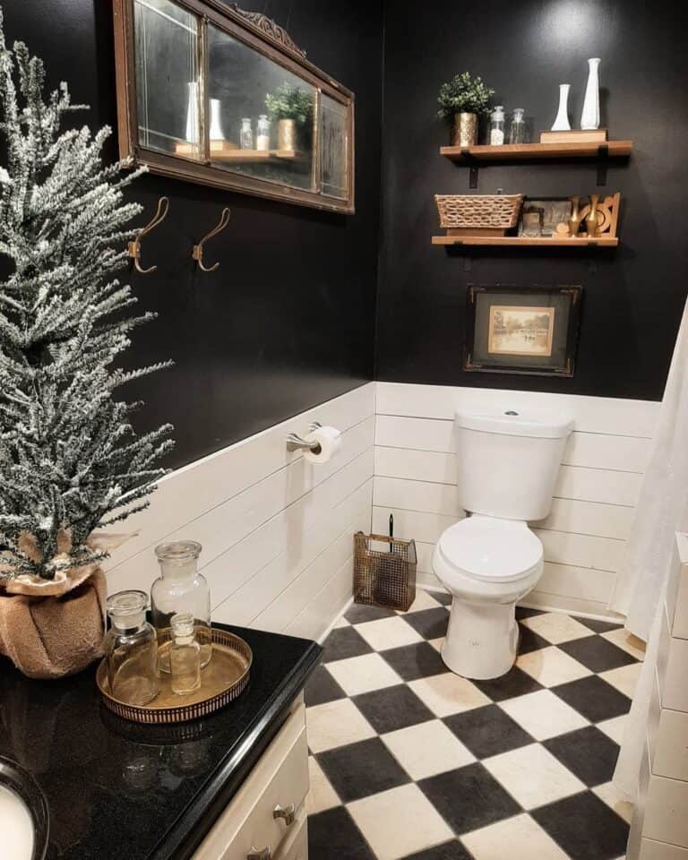 Black and White Small Bathroom Ideas With Checkered Floor