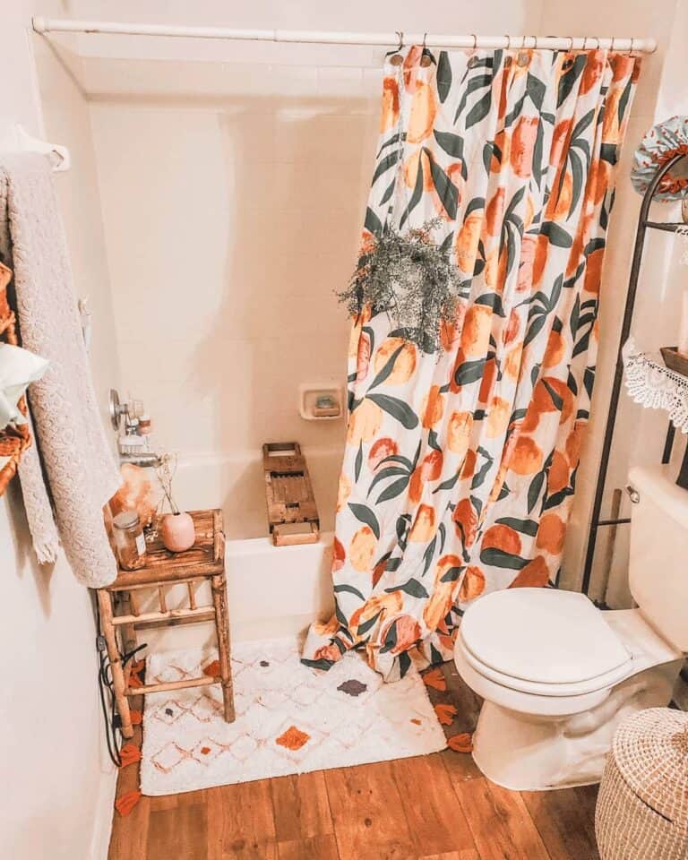 Boho Bathroom With Graphic Shower Curtain