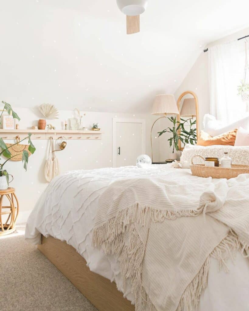 Boho Bedroom Displays a Floating Shelf