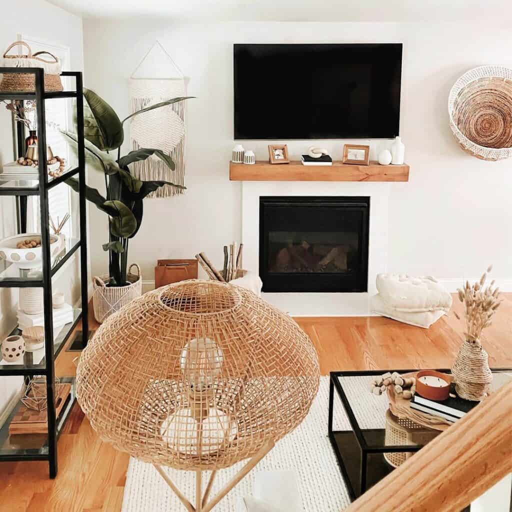 Boho Living Room With Wall Mounted TV