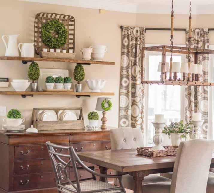 Bold Greenery Accents in a Rustic Dining Room