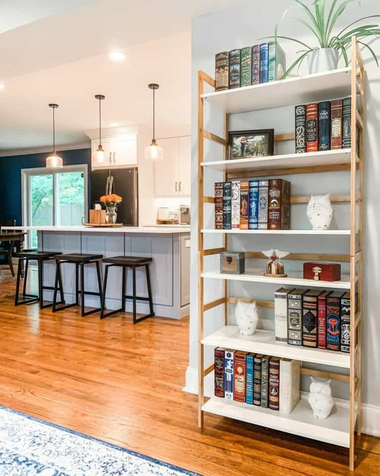 Bookshelf Stands Beside the Kitchen