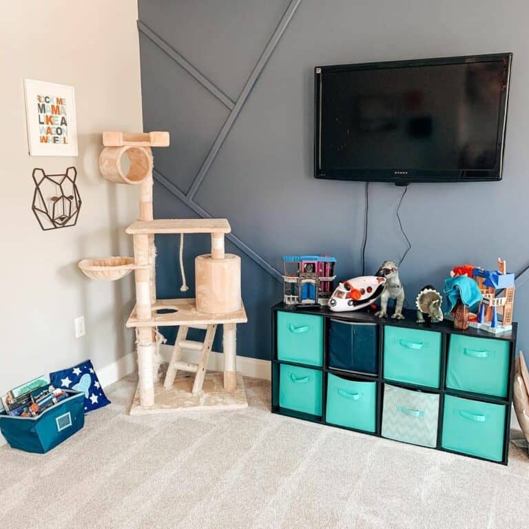 Boy's Playroom With Blue Accent Colors