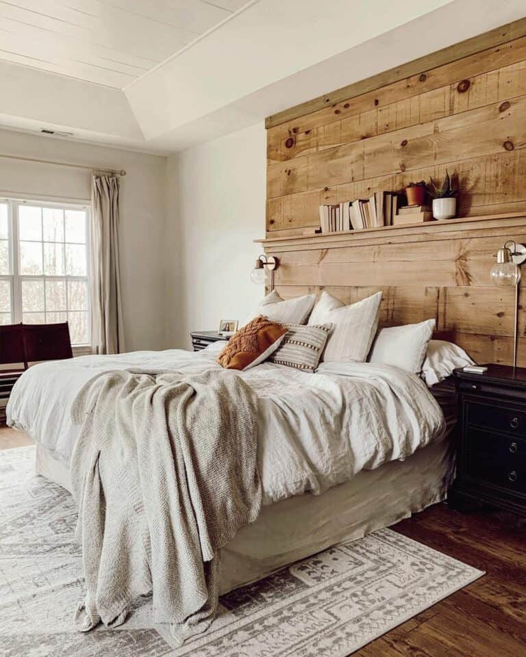 Brass Sconces on a Wood Headboard