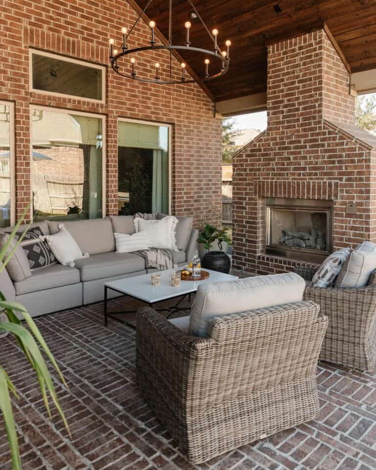 Brick Patio With Modern Outdoor Fireplace
