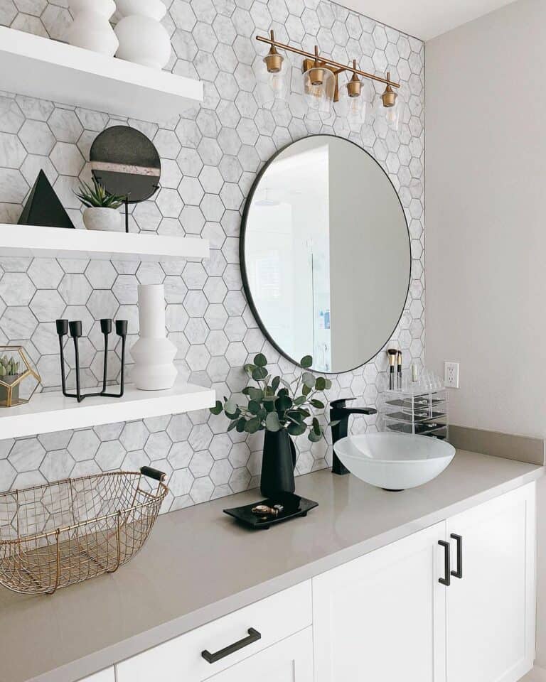 Bright White Vanity Shelves for Bathroom Organization