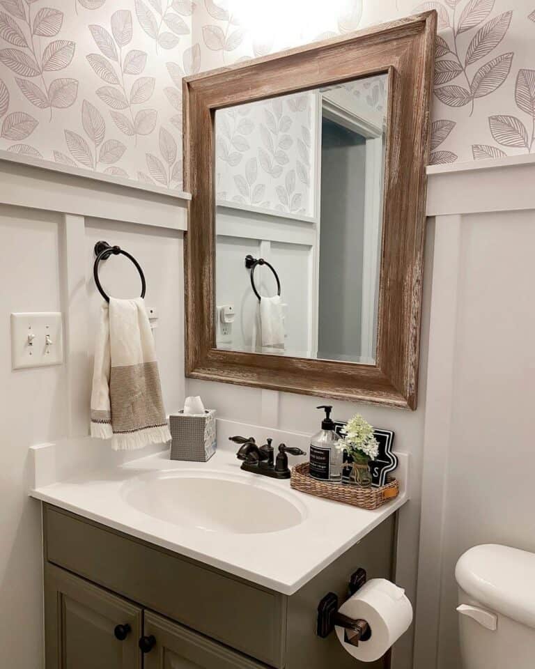 Brown Leafy Wallpaper for a Nature-inspired Bathroom - Soul & Lane