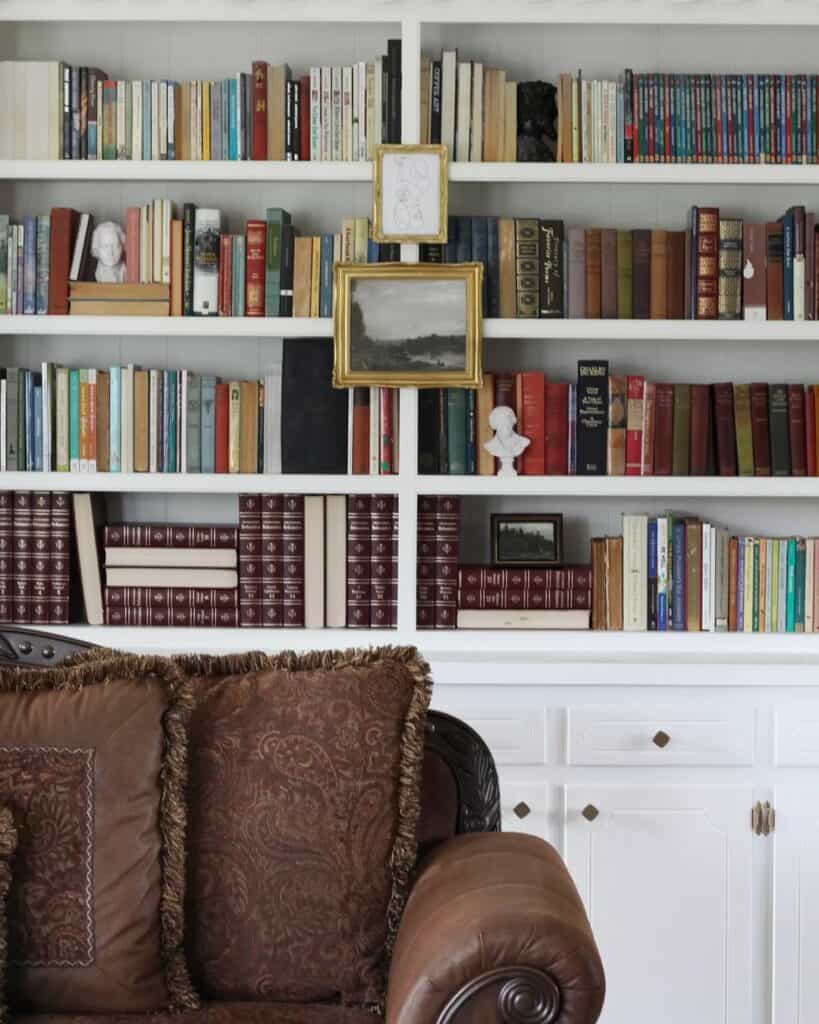 Brown Leather Sofa and Closed Cabinet Storage