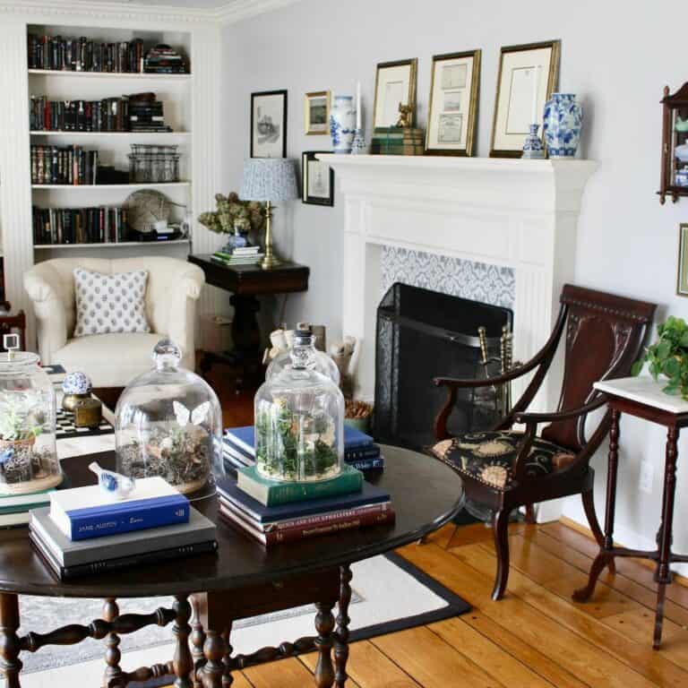Built-in Bookcase With White Wainscoting