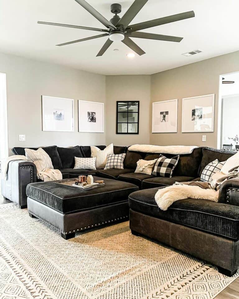 Ceiling Fan Light Fixture for a Monochromatic Living Room