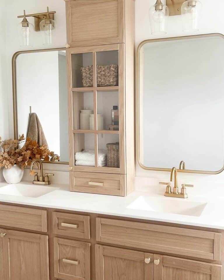 Center Vanity Cabinet With Exposed Shelving