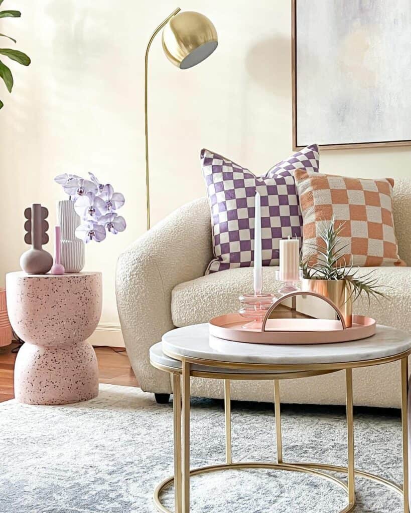 Checkered Pillows in Charming Living Room