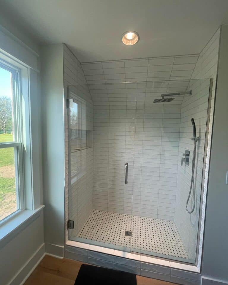 Cherry Wood Floors in Shower