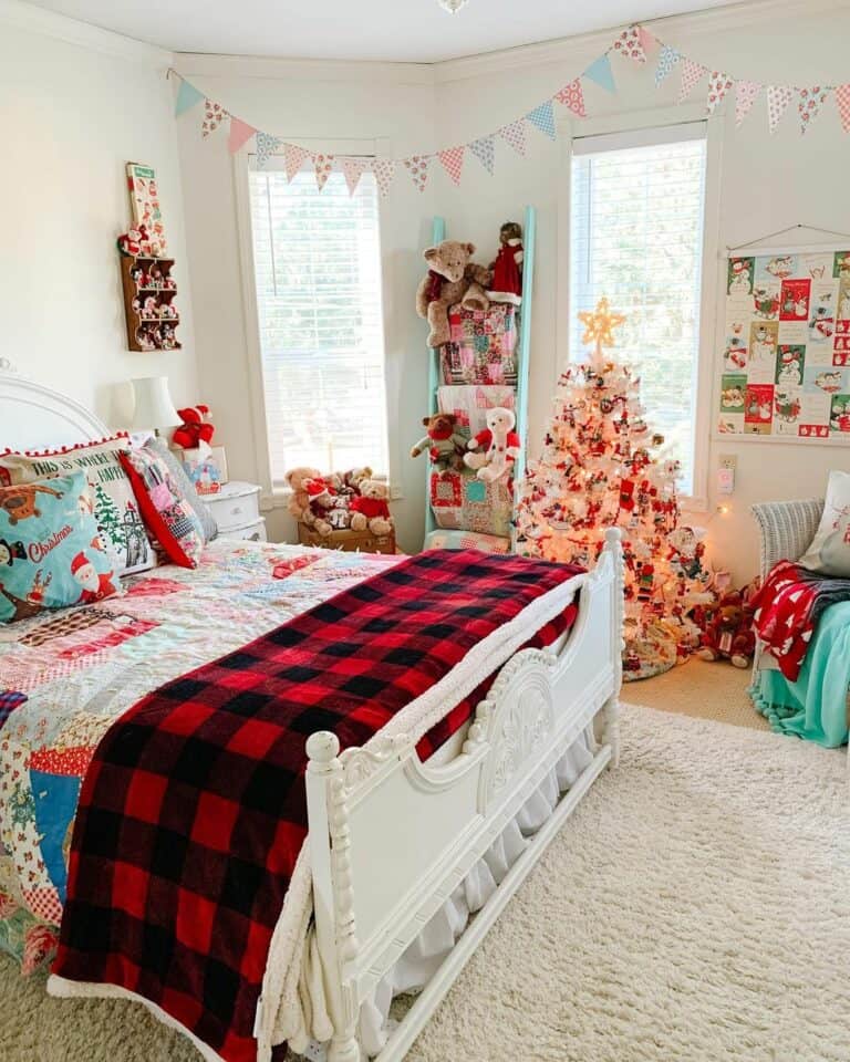 Christmas Decorations Fill a White Bedroom