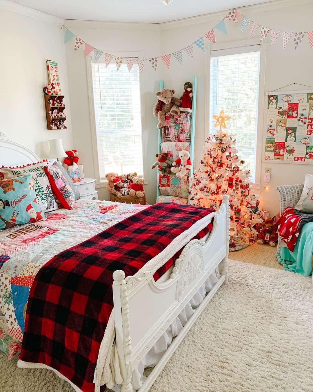 Christmas Decorations Fill a White Bedroom - Soul & Lane