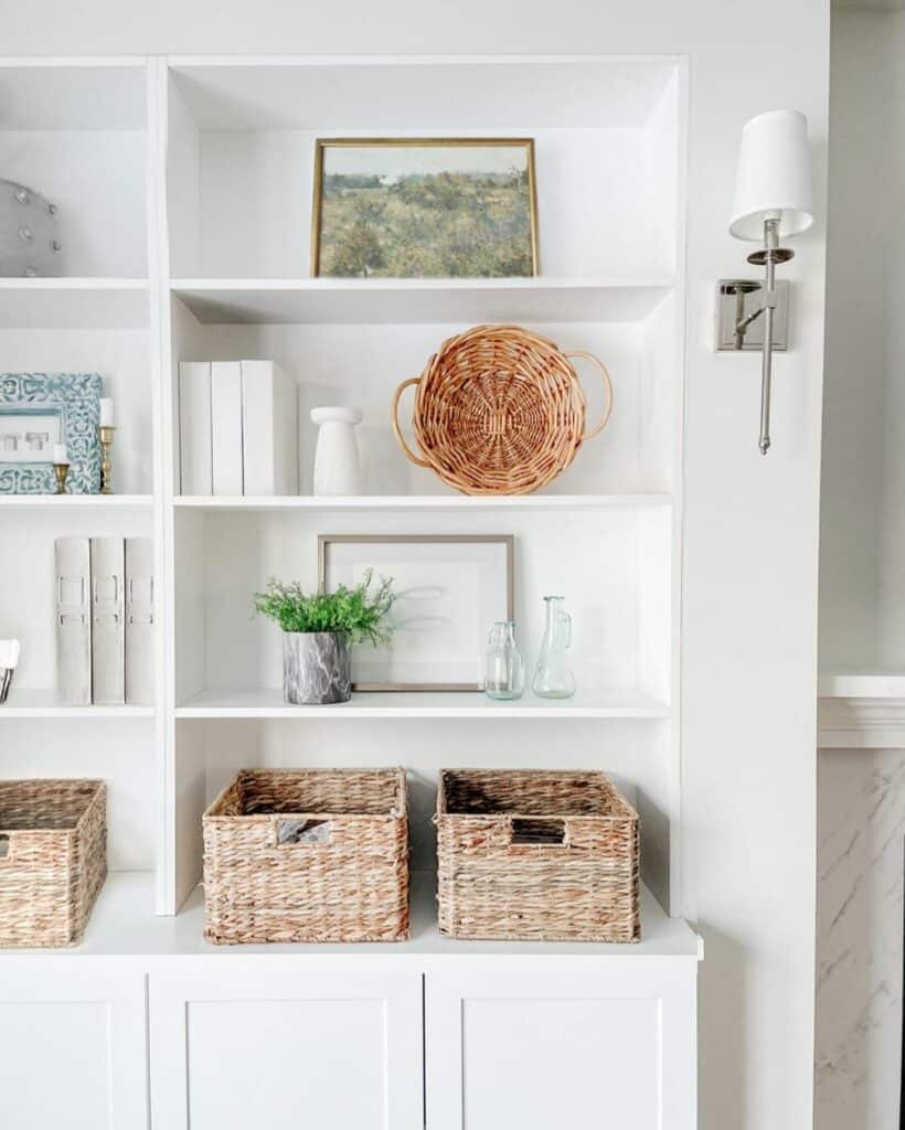 Chrome Sconce Illuminates Built-in Shelves