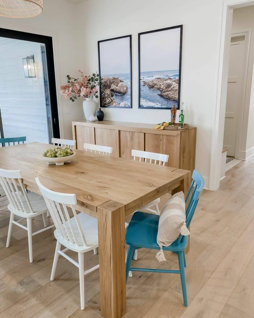 Coastal Dining Room With Pops of Blue