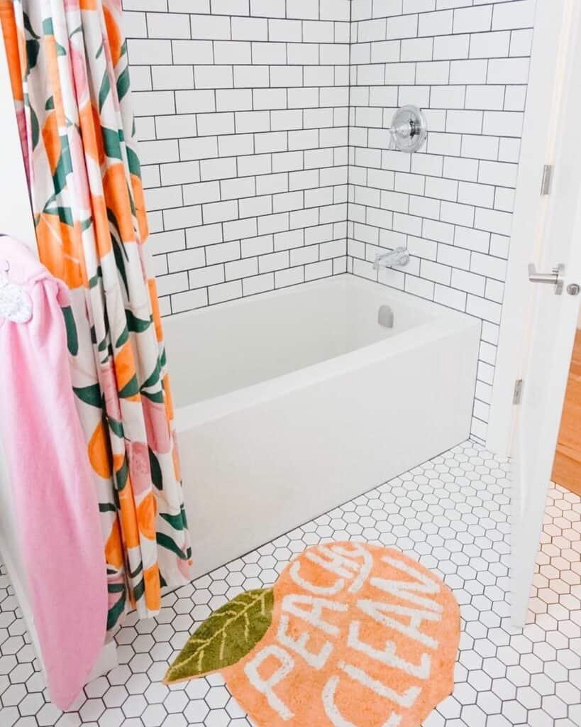 Colorful Accents for a Playful White Bathroom