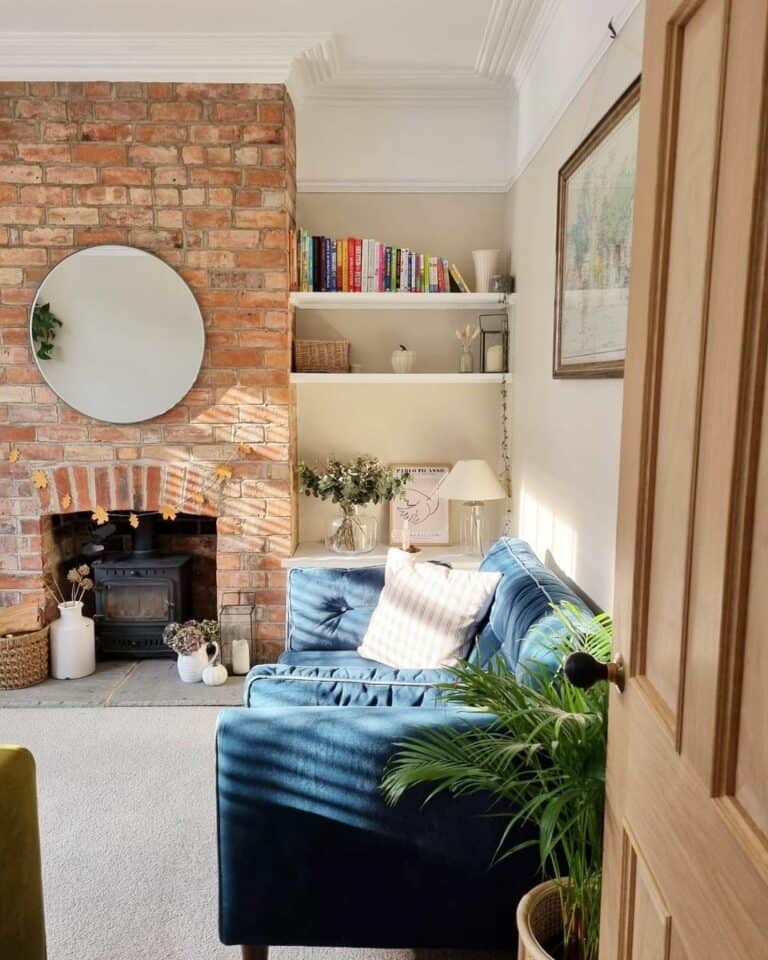 Comfortable Furniture in Brick Living Room