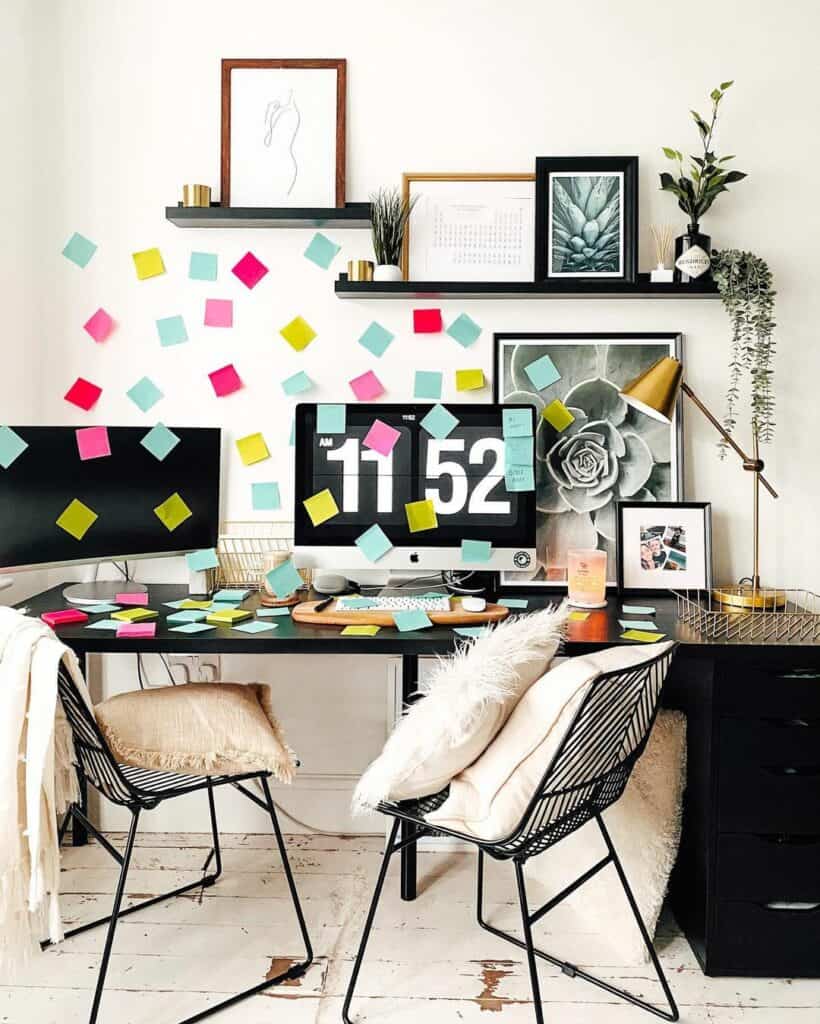 Computer Desk With Post-it Notes