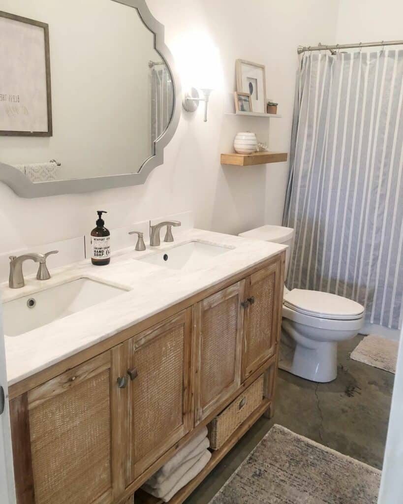 Concrete Flooring Showcases Dual Sink Vanity