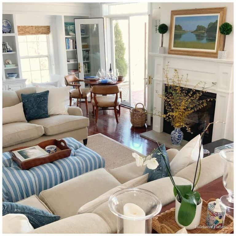 Coordinating Beige Living Room Sofas