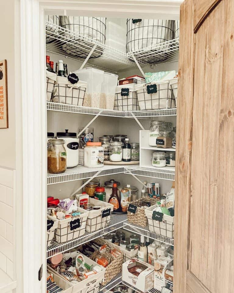Corner Pantry Storage With Wire Baskets