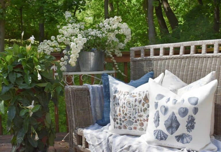 Cottage Backyard With Graphic Cushions