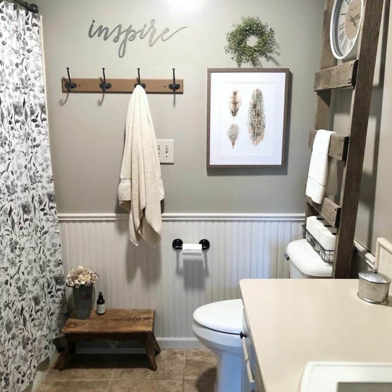 Cottage Bathroom With Floral Shower Curtain