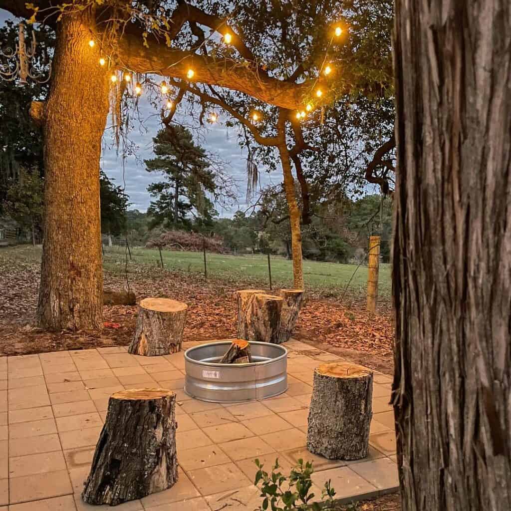 Country Patio With Metal Firepit