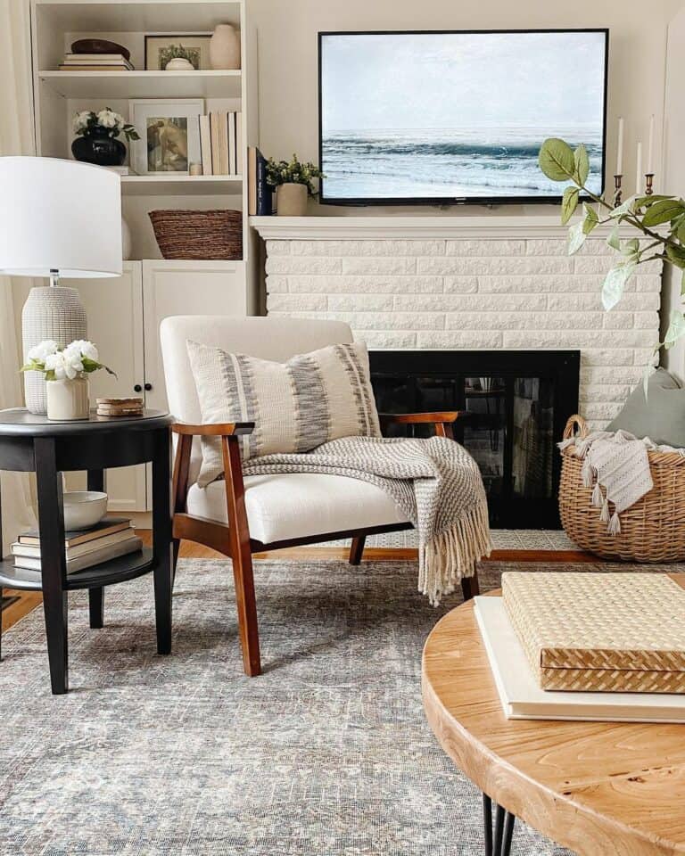 Cozy Corner Enhanced by White Brick Fireplace