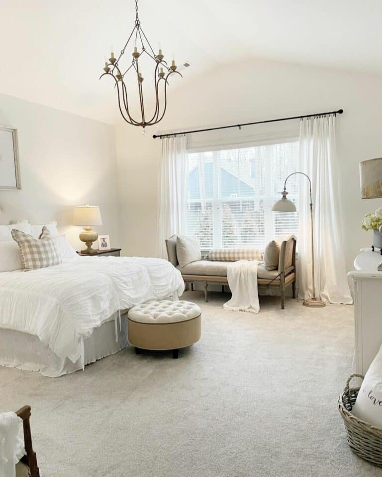 Cozy White French Cottage Bedroom Carpeting