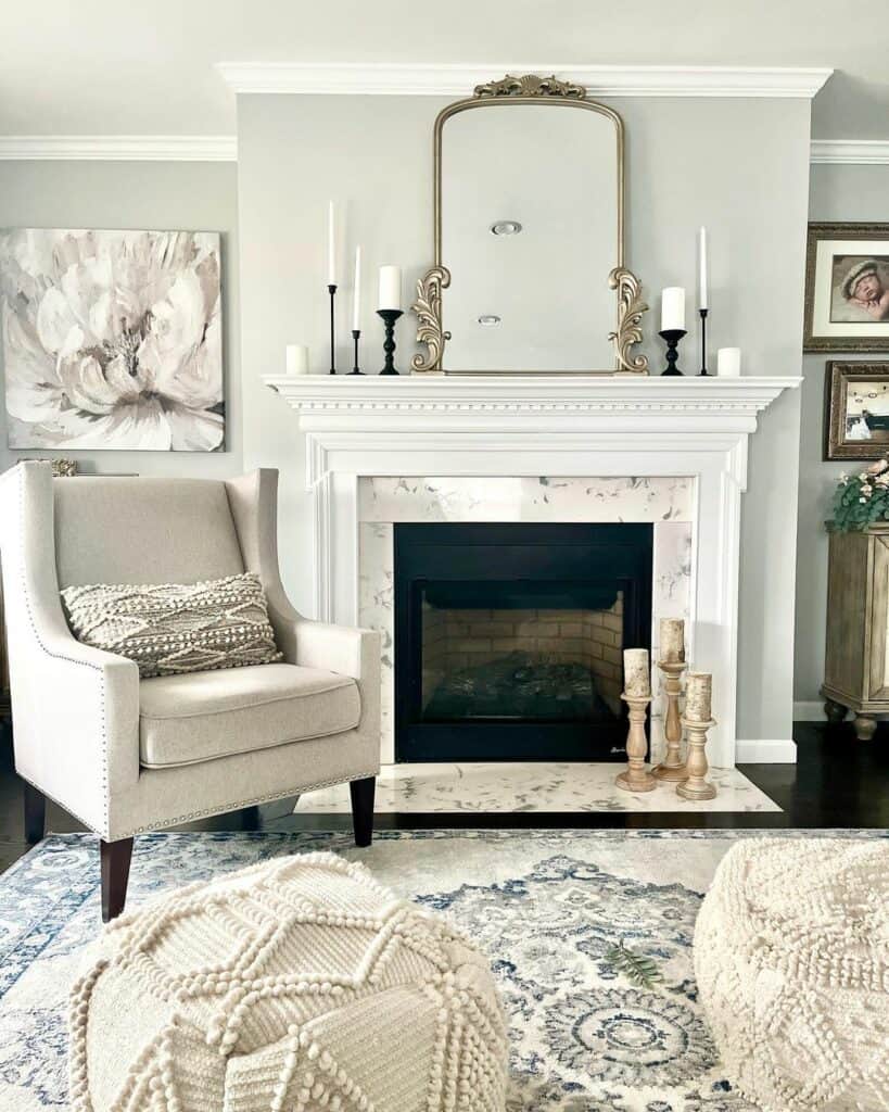 Crocheted Poufs Rest on a Decorative Rug