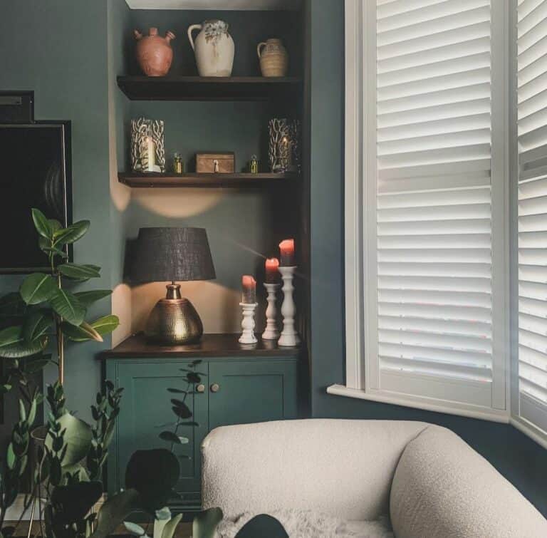 Dark Green Living Room With Gold Décor