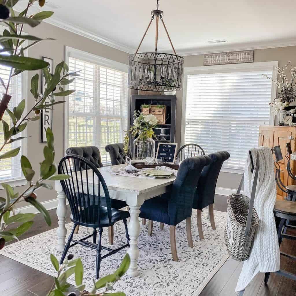 Dining Room With Blue Upholstered Chairs