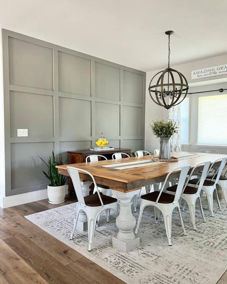 Dining Room With Gray Board and Batten Accent Wall