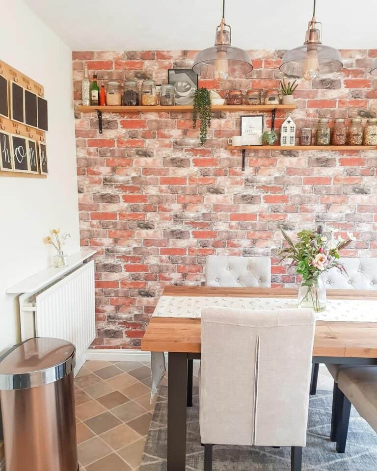 Dining Room With Rustic Brick Accent Wall