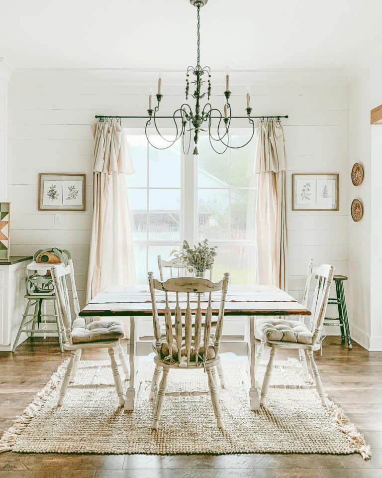 Dining Table With Rustic White Spindle Chairs
