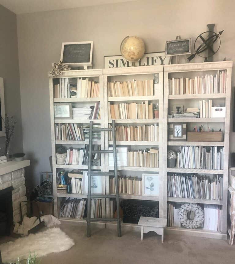 Distressed White Antique Open-faced Bookcase