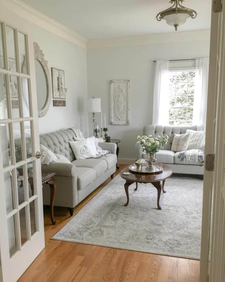 Double Gray French Upholstered Living Room Sofa Set