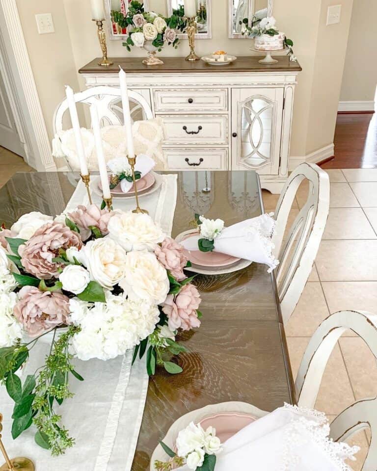 Dusty Pink and White Floral Centerpiece for Spring Dining