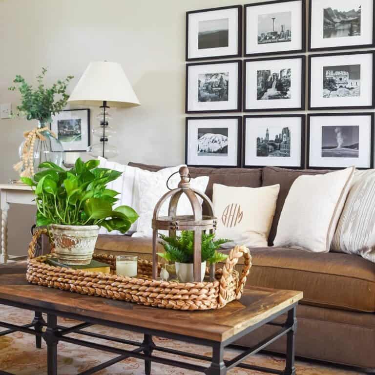 Earth Tone Living Room With Black Gallery Wall