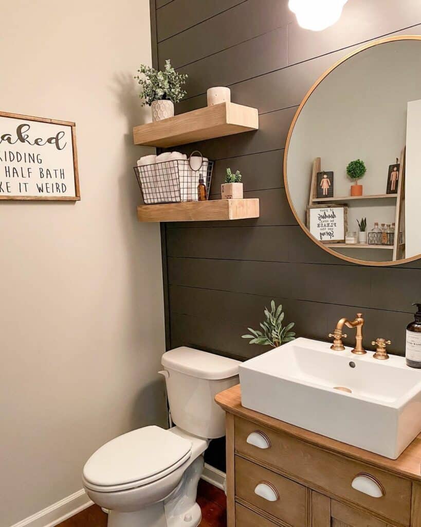 Earth Toned Decorations for a Rustic Modern Half Bath