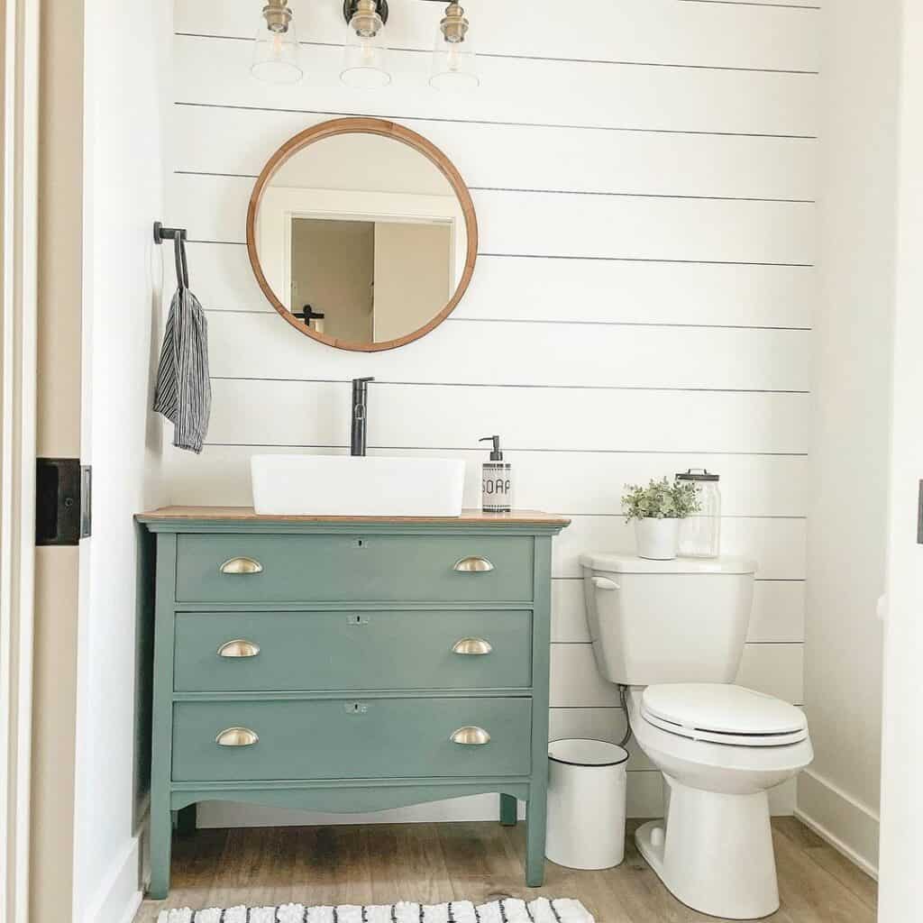 Earthy Decorations for a Neutral Farmhouse Half Bath