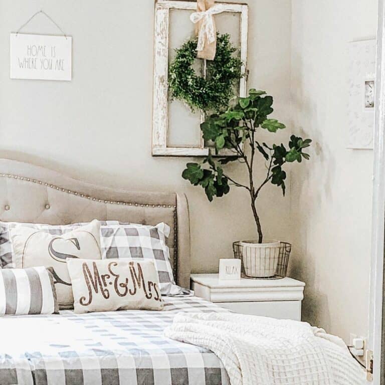 Earthy-toned Bedroom With Fresh Plants