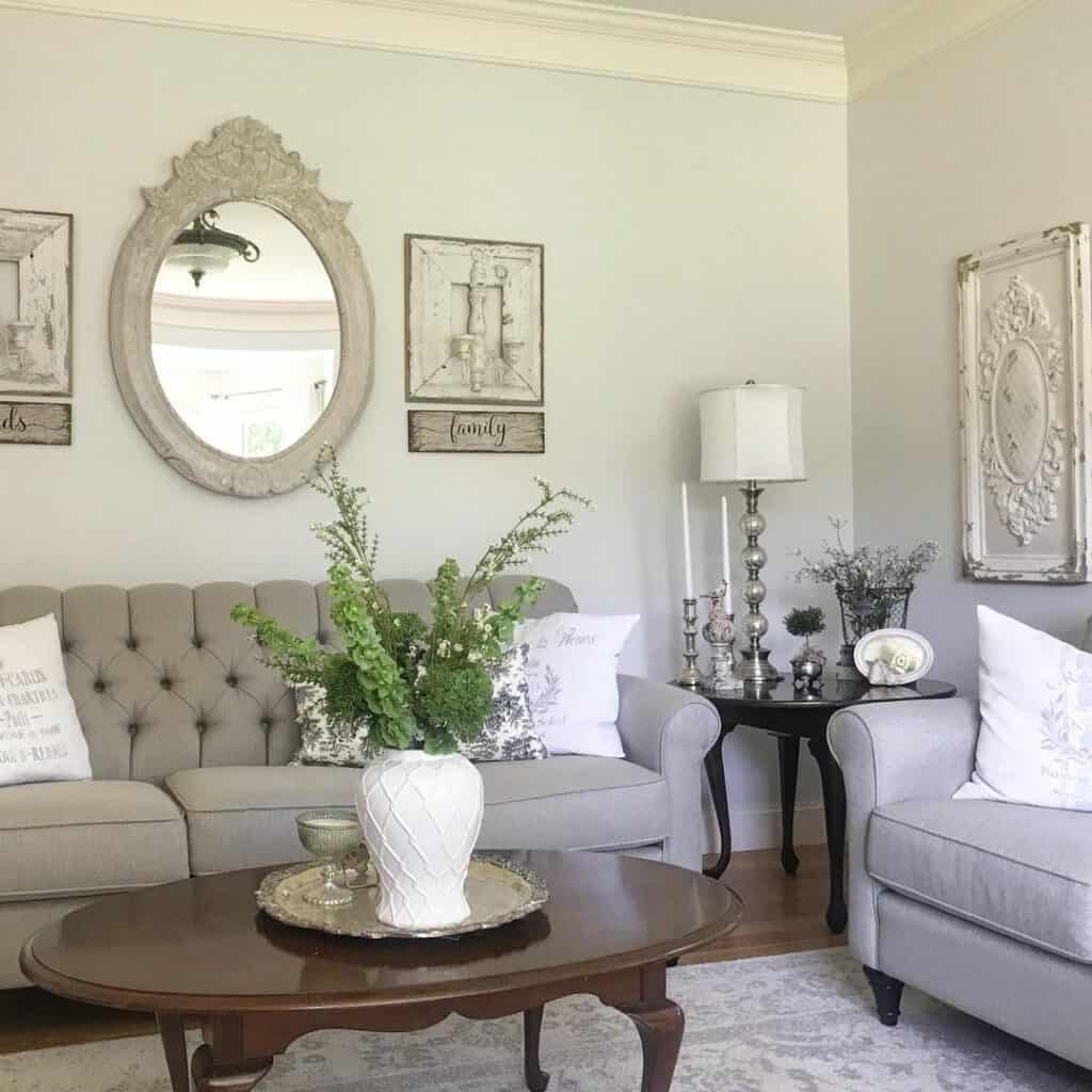Elegant Décor Surrounds Gray Sofas