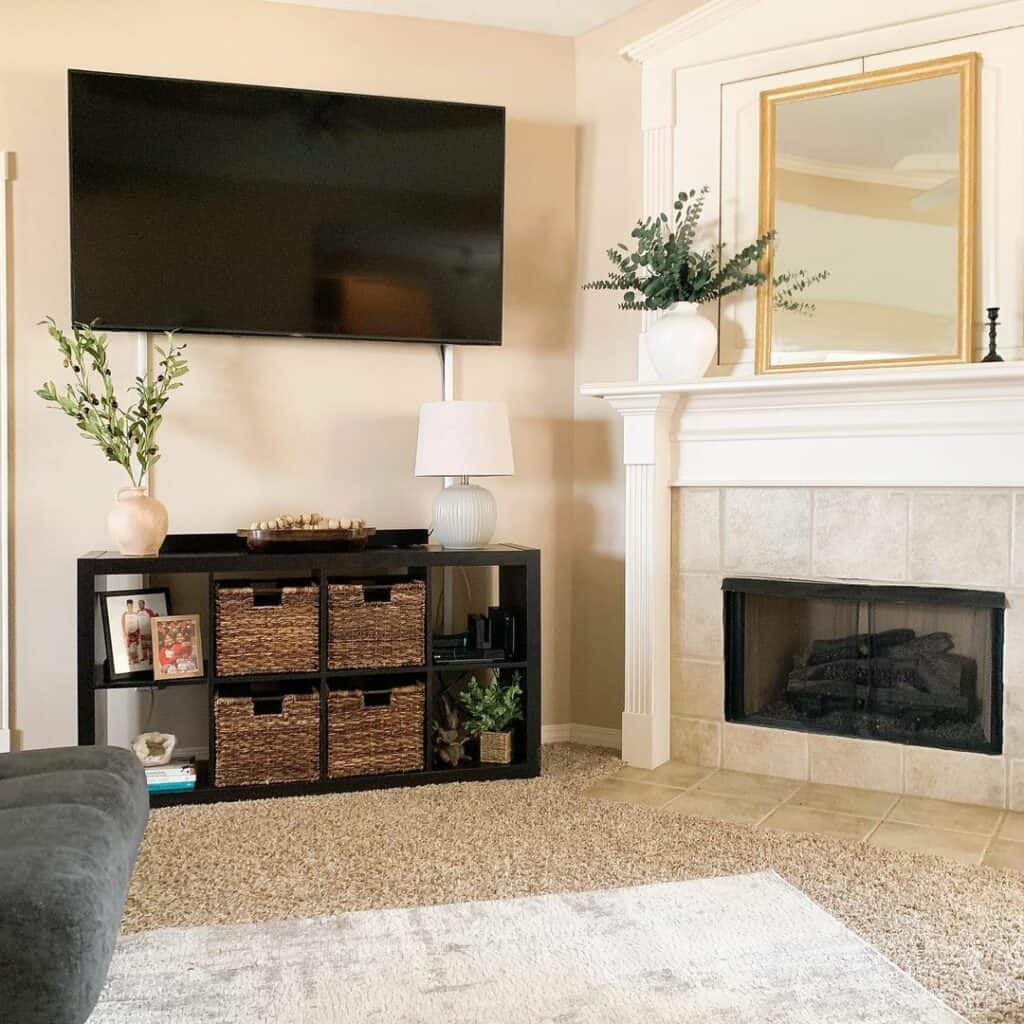 Entertainment Center With Black Cube Shelf