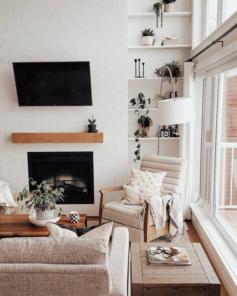 Entertainment Center With White-painted Brick Fireplace