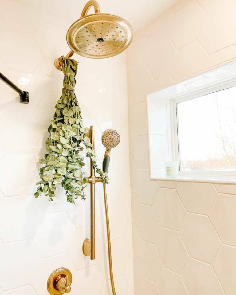 Eucalyptus Adorns Brass Shower Hardware