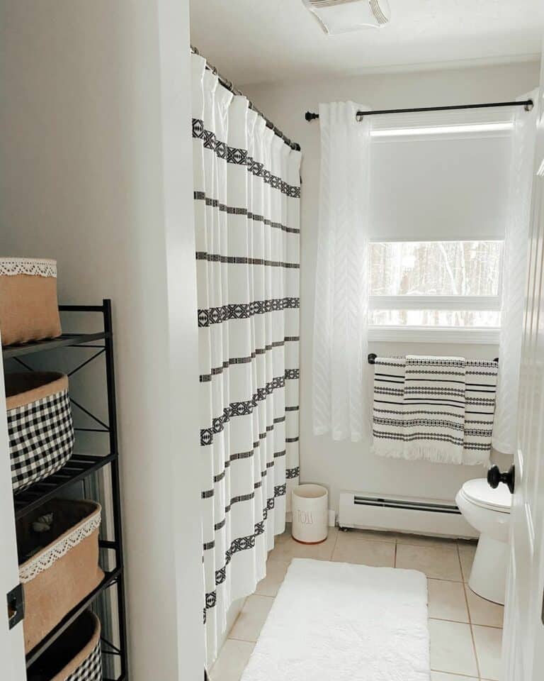 Farmhouse Bathroom With Basket Rack